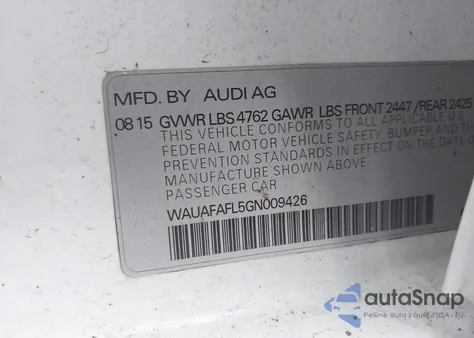 2016 Audi A4 2.0T Premium z USA, uszkodzony, nr VIN WAUAFAFL5GN009426